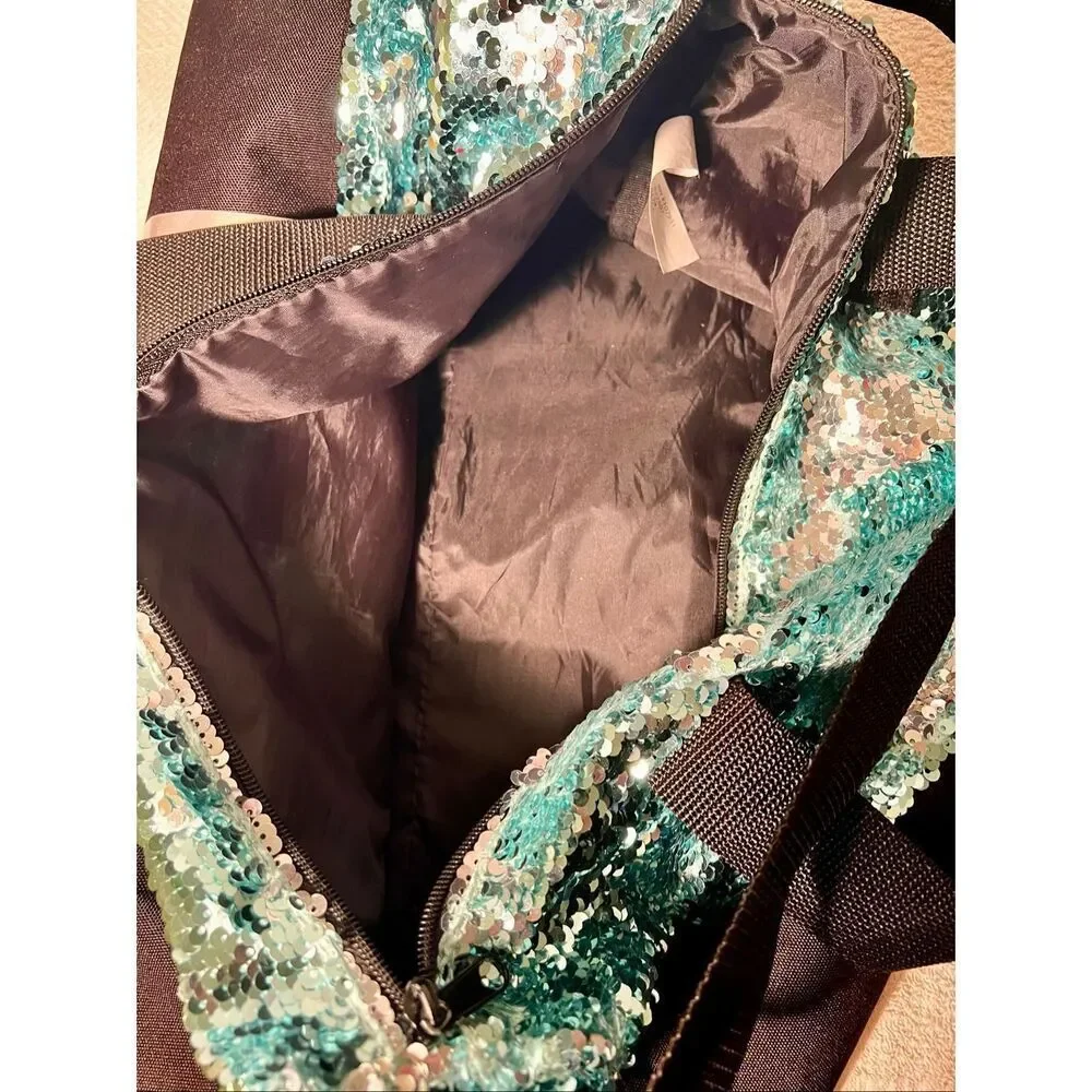 Justice Sequin Shimmer Girls Dance Duffel Bag Shoulder Strap Silver Aqua Black